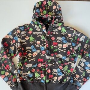 Vintage 90s Y2K Loyal Army Skull Diamond Hood Zip Up Sweater Jacket